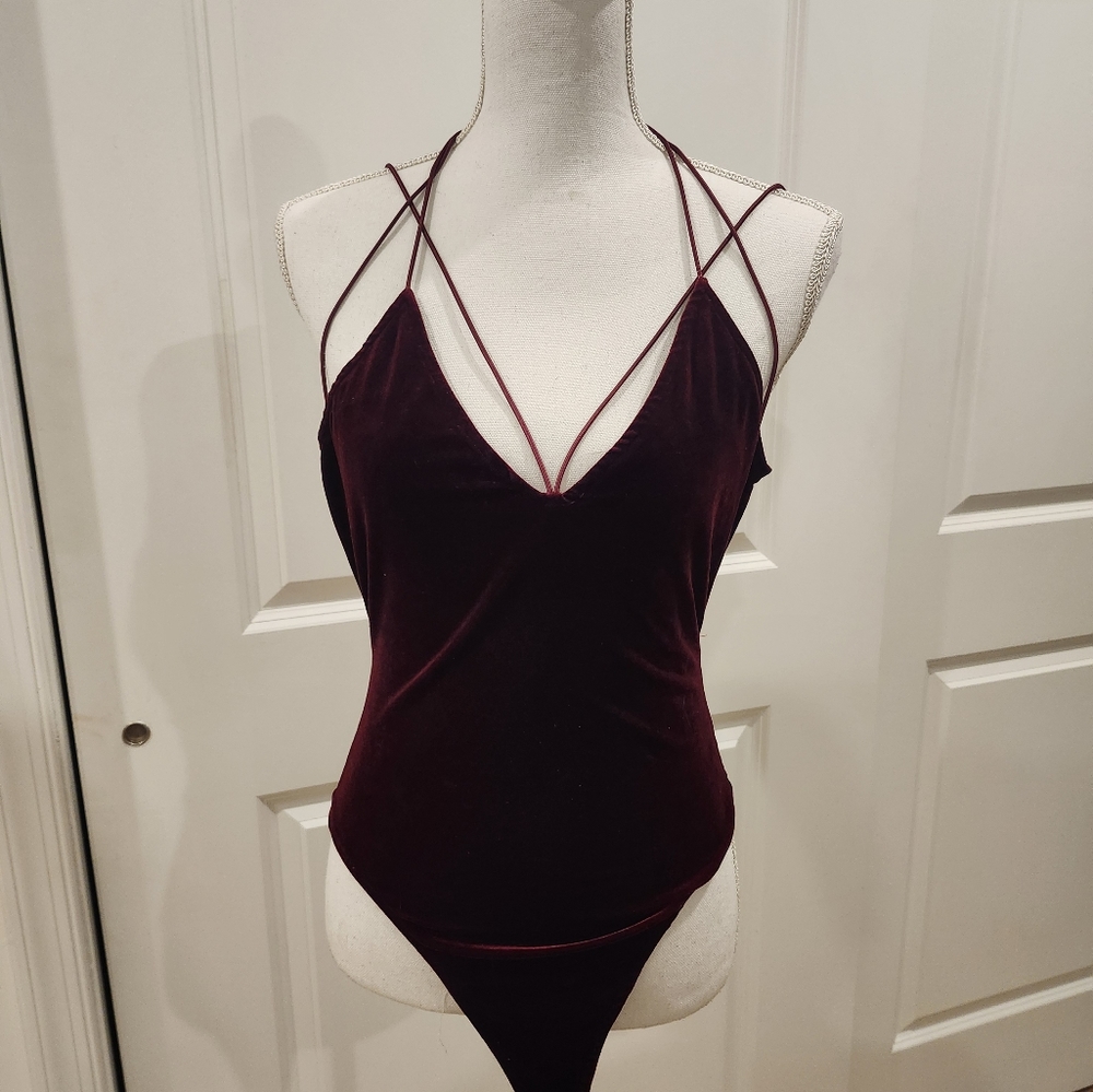 Medium Tobi Wine Red Velvet Bodysuit